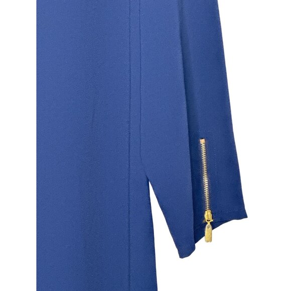 Elegant Cobalt Blue 3/4 Sleeve Evening Career Shift Dress Gold Zipper Womens 10 - Picture 3 of 9